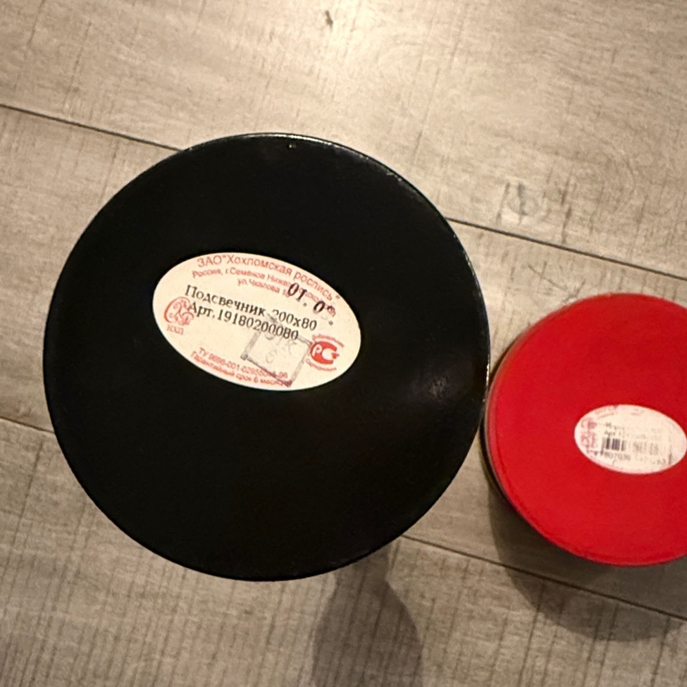 Russian Khokhloma wooden candlestick holders and trinket box set - Picture 8 of 8